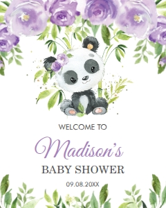 Panda Purple Floral Welcome Sign 16"x20" design preview