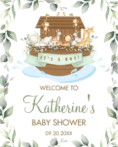 Noah's Ark Greenery Green Banner Welcome Sign 16"x20": Noah's Ark Greenery Green Banner Welcome Sign 16"x20"