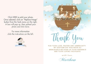 Noah's Ark Blue Thank You Note 5"x7": Noah's Ark Blue Thank You Note 5"x7"