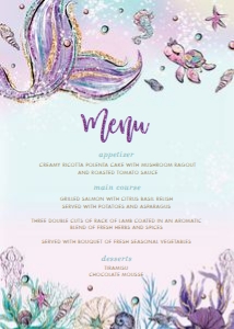 Whimsical Mermaid Tail Menu Card 5"x7" design preview