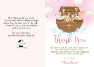 Noah's Ark Pink Thank You Note 5"x7" design preview