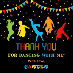 Hip Hop Dance Party Square Thank You Tag 6.5cm x 6.5cm: Hip Hop Dance Party Square Thank You Tag 6.5cm x 6.5cm