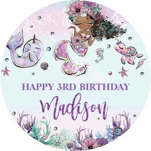 Whimsical Brown Mermaid Edible Image Round Cake Topper - 8 Inches design preview