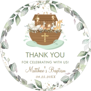 Noah's Ark Greenery Baptism 2 Inches Round Label design preview