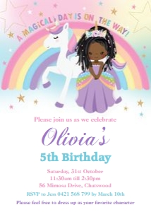 African Princess and Unicorn Birthday Party Invitation Braids - 5"x7": African Princess and Unicorn Birthday Party Invitation Braids - 5"x7"