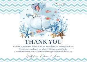 Nautical Whale Chevron Thank You Card 5"x7" design preview