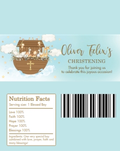 Noah's Ark Blue Baptism Chocolate Bar Wrappers design preview