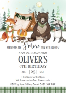 Camping Bear and Friends Birthday Invitation 5"x7": Camping Bear and Friends Birthday Invitation 5"x7"