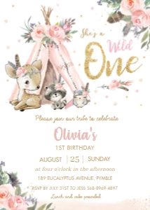 Cute Tribal Woodland Wild One 1st Birthday Invitation 5"x7": Cute Tribal Woodland Wild One 1st Birthday Invitation 5"x7"