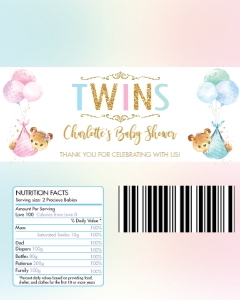 Teddy Bears Balloons Twin Boy Girl Chocolate Bar Wrappers design preview