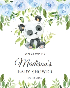 Panda Blue Floral Welcome Sign 16"x20" design preview
