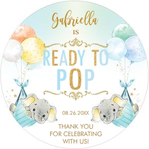Elephant Twin Boys Ready to Pop 2" Circle Label design preview
