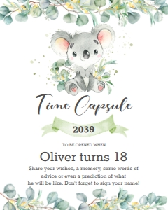 Koala Eucalyptus Greenery Time Capsule Sign 16"x20": Koala Eucalyptus Greenery Time Capsule Sign 16"x20"