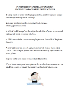 PHOTO MILESTONE SIGN ADDING PHOTOS INSTRUCTIONS: Noah's Ark Greenery 1st Birthday Photo Milestone Sign 16"x20"