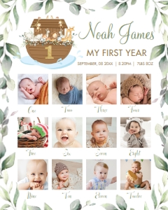 Noah's Ark Greenery 1st Birthday Photo Milestone Sign 16"x20": Noah's Ark Greenery 1st Birthday Photo Milestone Sign 16"x20"
