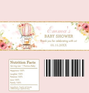 Blush Floral Hot Air Balloon Animals Chocolate Bar Wrapper Templates design preview