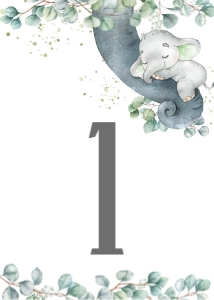 Elephant Eucalyptus Greenery Gender Neutral Table Number Card 5"x7" design preview