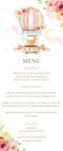 Hot Air Balloon Cute Animals Menu 4"x9.5": Hot Air Balloon Cute Animals Menu 4"x9.5"