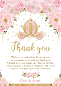 Blush Pink Floral Princess Pumpkin Carriage Thank You Card 5"x7" design preview