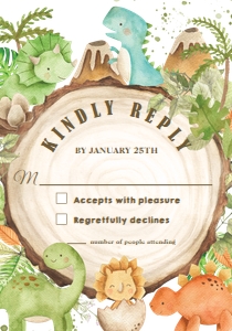 Cute Dinosaurs Greenery RSVP Card 5"x3.5" design preview