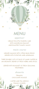 Hot Air Balloon Greenery Menu 4"x9" design preview