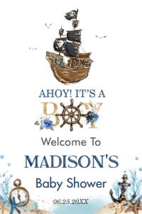 Nautical Pirate Baby Shower Welcome Sign 24"x36" design preview