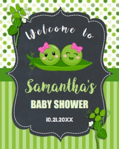 Two Peas in a Pod Twin Girls Baby Shower Sign Templates design preview