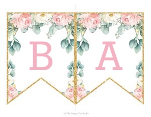 Elephant Pink Floral Eucalyptus Greenery Flag Banner - Letter Size Paper design preview