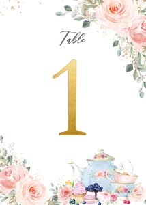 Blush Floral Roses Tea Party Table Number Card 5"x7" design preview