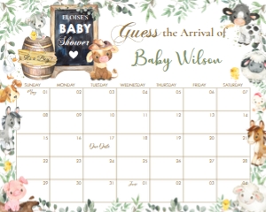 Country Chic Farm Animals Guess Baby Arrival Date Calendar 16"x20" design preview