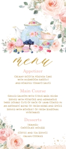 Blush Floral Roses Tea Party Menu Template 4"x9" TP5 design preview