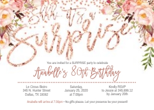 80th_Floral Rose Gold Surprise Party_5x7_Invitation_101 design preview