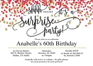 SurpriseBirthdayAdultInvitation_GoldandRedGlitterConfetti_WhiteBackground design preview