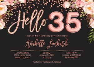 Hello AGE_Floral Birthday Rose Gold_5x7 Invitation design preview