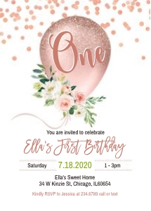 Birthday Rose Gold Balloon_5x7 Invitation_All Ages design preview