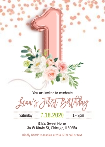 Birthday Rose Gold Number Balloon_5x7 Invitation_All Ages design preview