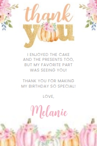 Litte Pumpkin Thank You Card - www.printerfairy.com design preview