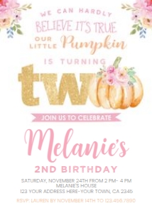 Little Pumpkin Second Birthday Invitation - www.printerfairy.com: Little Pumpkin Second Birthday Invitation - www.printerfairy.com