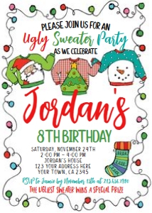 Ugly Sweater Birthday Invitation  - www.printerfairy.com design preview