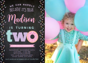 Donut Second Birthday Invitation with Photo - www.printerfairy.com: Donut_invitation002-Black-Photo