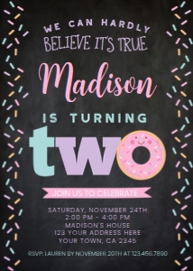 Donut Second Birthday Invitation - www.printerfairy.com: Donut_Invitation002-Black