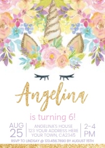 Unicorn Birthday Party Invitation - www.printerfairy.com: Unicorn - Floral 002
