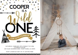 Wild One Birthday Invitation with Photo (white, arrows) - www.printerfairy.com design preview