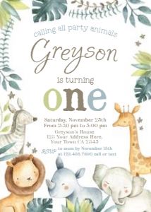Jungle Birthday Invitation (white) - www.printerfairy.com: Jungle Birthday Invitation (white) - www.printerfairy.com