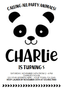 Panda Birthday Invitation - www.printerfairy.com design preview