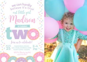 Donut Second Birthday Invitation with Photo - www.printerfairy.com: Donut_Invitation002-Photo