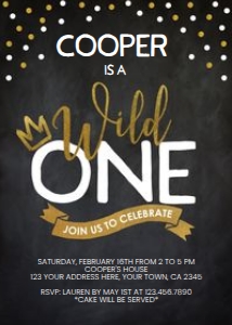 Wild One Birthday Invitation (black, gold) - www.printerfairy.com design preview