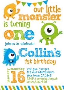Monster Birthday Party Invitation - www.printerfairy.com design preview