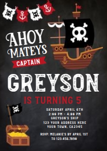 Pirate Birthday Invitation (black background) - www.printerfairy.com design preview
