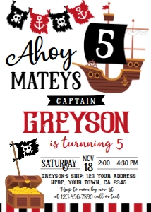 Pirate Birthday Invitation (white background) - www.printerfairy.com design preview